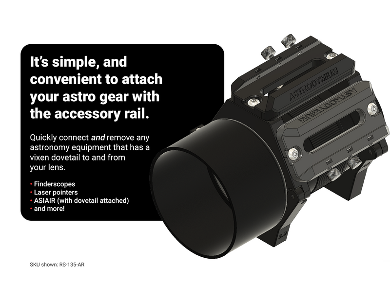 Astrodymium Ring System for Rokinon/Samyang 135mm F2 Lens: Guidescope, ZWO ASIAIR, & EAF Mount (V5.9)